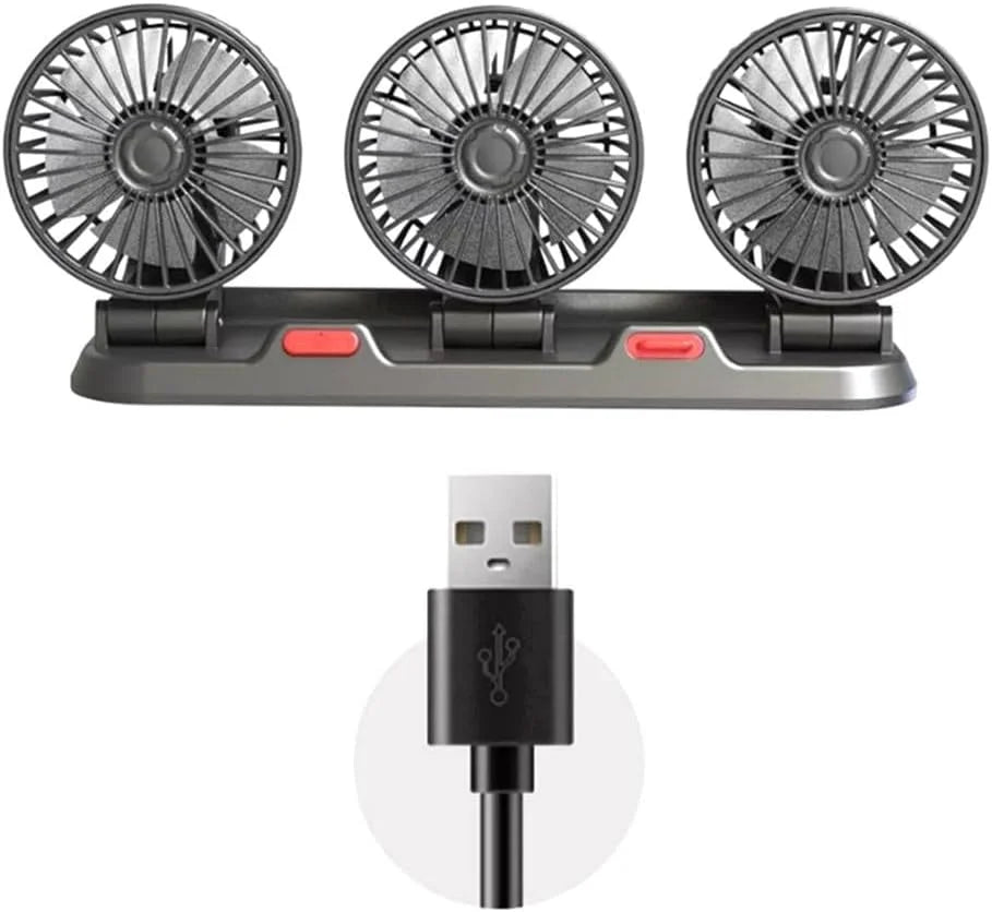 مروحة سيارة USB ثلاثية الرؤوس 360° عالية السرعة | Ventilateur de voiture USB haute vitesse 360° à 3 têtes