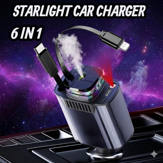 شاحن سيارة سريع 6 في 1 مع إضاءة StarLight