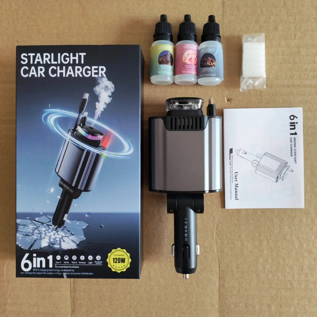 شاحن سيارة سريع 6 في 1 مع إضاءة StarLight