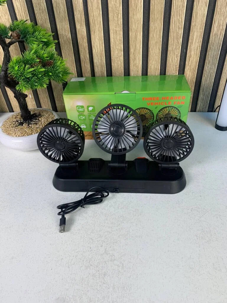 مروحة سيارة USB ثلاثية الرؤوس 360° عالية السرعة | Ventilateur de voiture USB haute vitesse 360° à 3 têtes